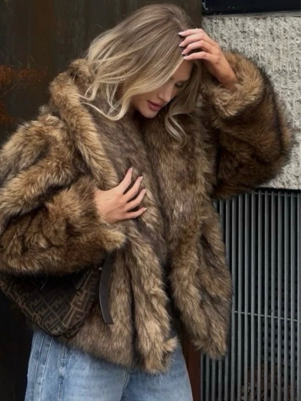 ZARA Brown Faux Fur Teddy Jacket